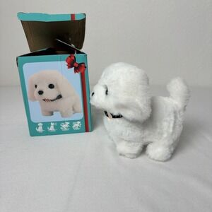 Wuffy Electronic Walking Barking Plush Puppy Toy White Dog with Polka Dot Collar